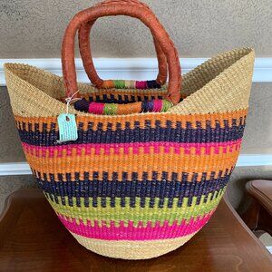 Bolga Ghana African Woven Large Basket Market Tote Bag